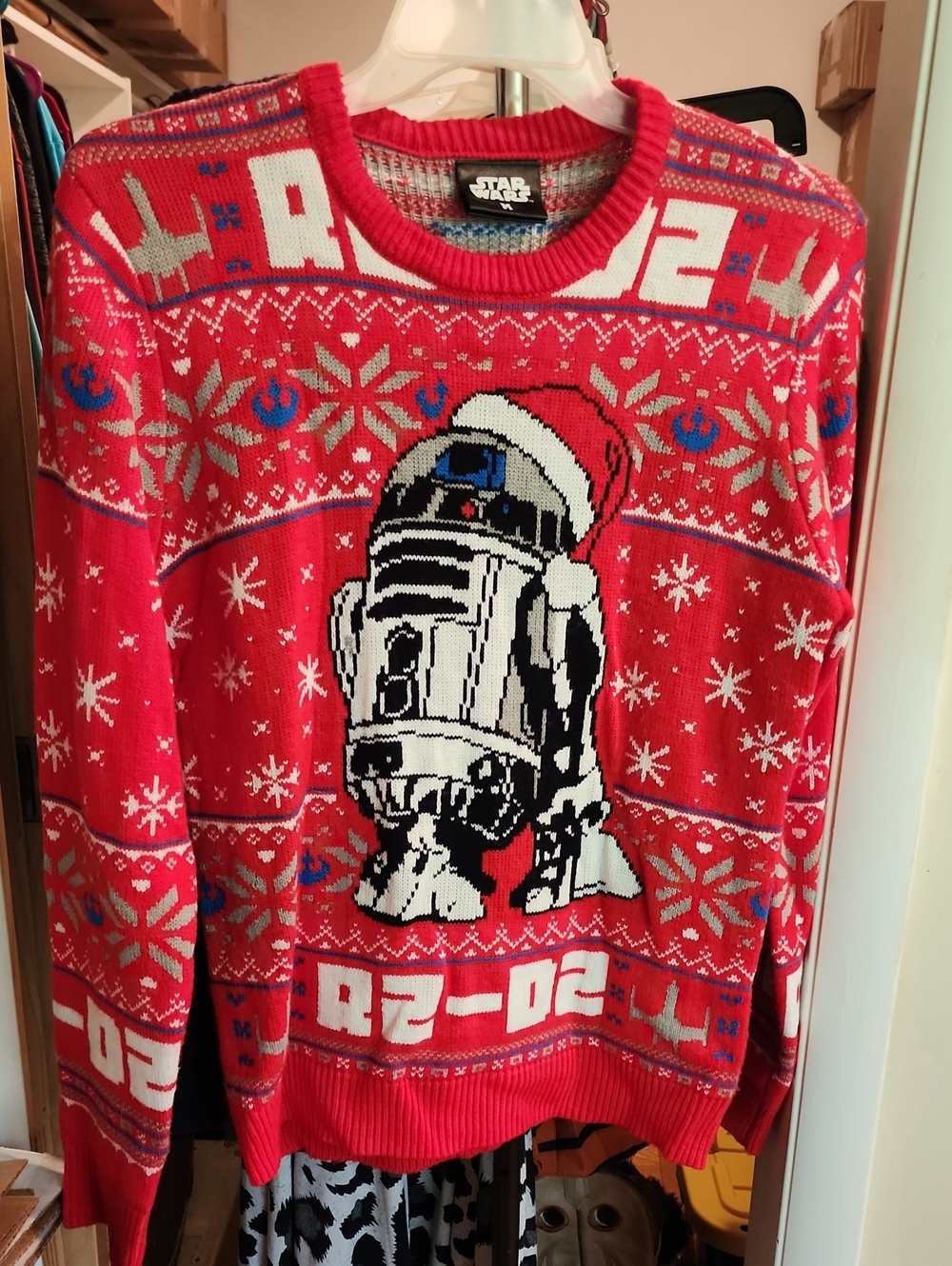 Star Wars Men's Red R2-D2 Crewneck Holiday Sweater